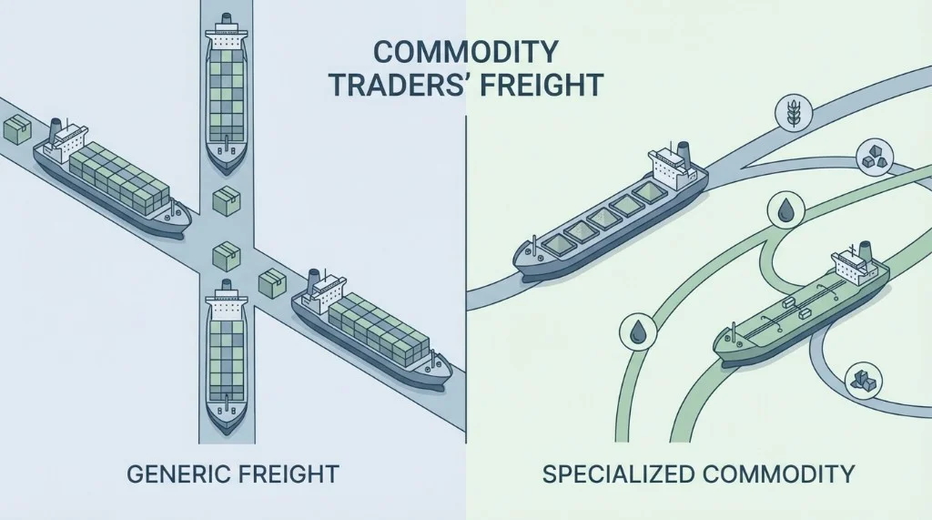 Dry bulk freight procurement: Panamax and Capesize tonnage versus generic trucking and container logistics software.