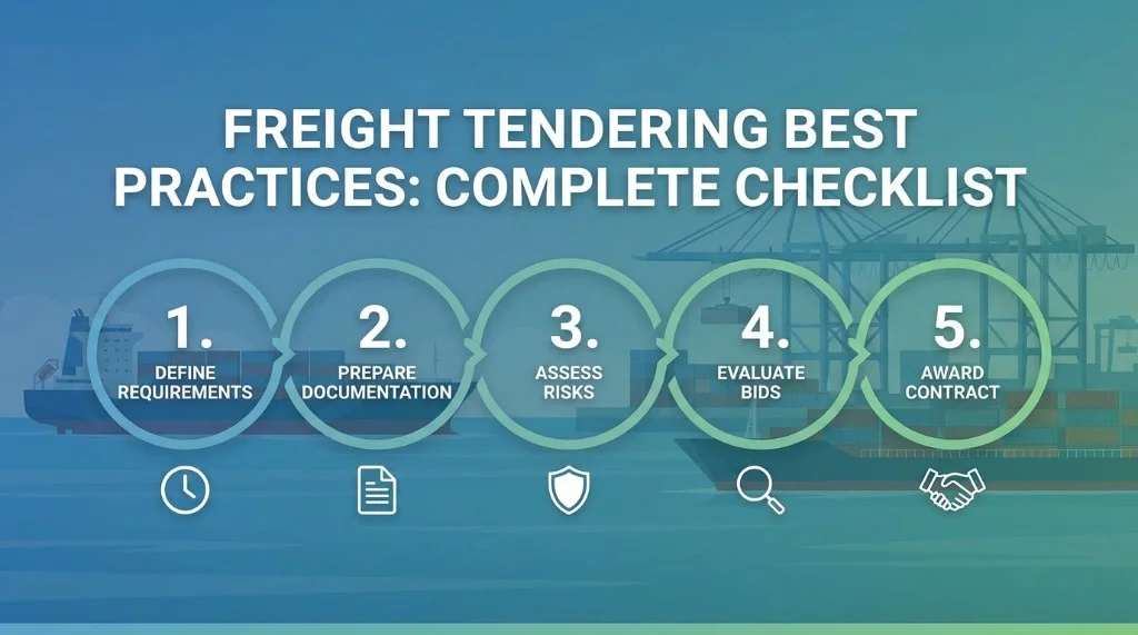 Freight tendering best practices complete checklist: define requirements, prepare documentation, assess risks, evaluate bids, award contract.